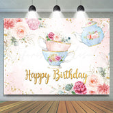 Lofaris Floral Teapot Lovely Spring Happy Birthday Backdrop