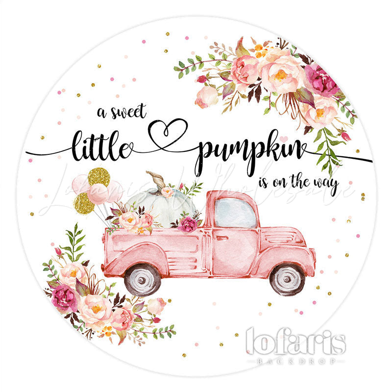 Lofaris Floral Truck Pumpkin Theme Circle Baby Shower Backdrop