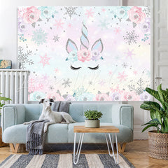 Lofaris Floral Unicorn with Snowflakes Baby Shower Backdrop