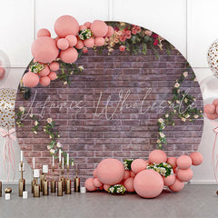 Lofaris Floral Vintage Brick Wall Round Birthday Backdrop