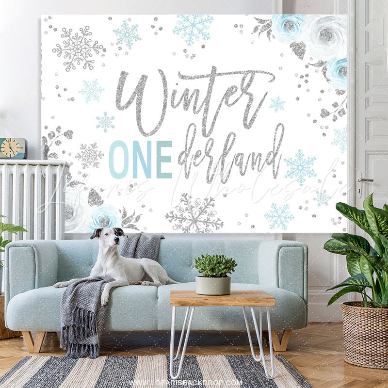 Lofaris Floral Winter Onederland Snowflake Birthday Backdrop