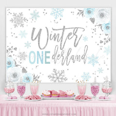 Lofaris Floral Winter Onederland Snowflake Birthday Backdrop