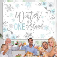 Lofaris Floral Winter Onederland Snowflake Birthday Backdrop