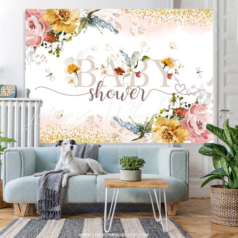 Lofaris Floral With Buttfly Genter Reveal Baby Shower Backdrop