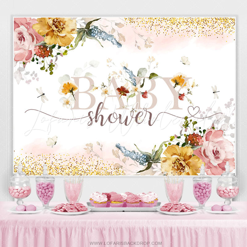 Lofaris Floral With Buttfly Genter Reveal Baby Shower Backdrop