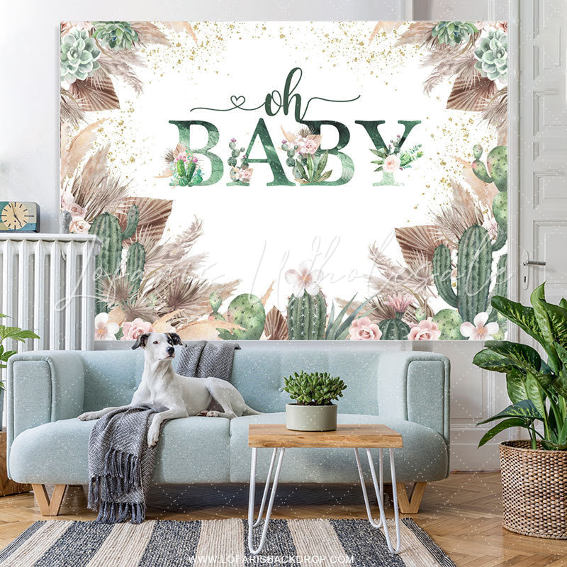 Lofaris Floral With Cactus Cute Boho Baby Shower Backdrop