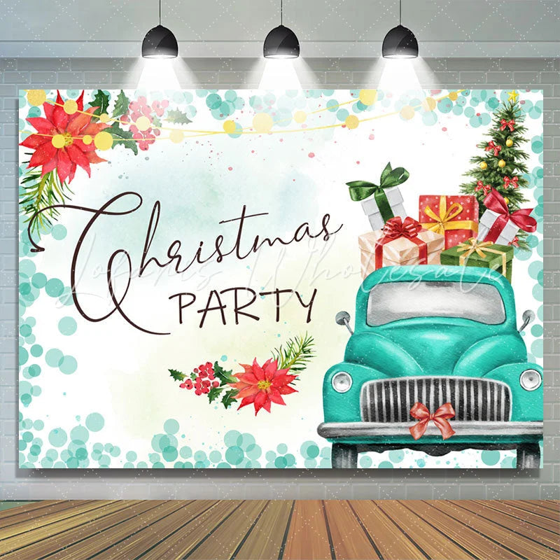 Lofaris Floral With Gifts Car Merry Christmas Holiday Backdrop