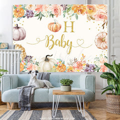 Lofaris Floral With Pumpkins Autumn Theme Baby Shower Backdrop
