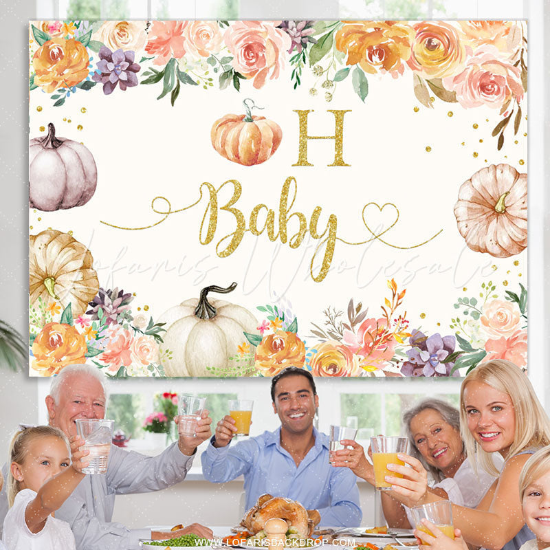 Lofaris Floral With Pumpkins Autumn Theme Baby Shower Backdrop