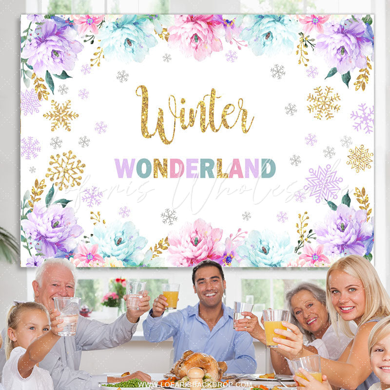 Lofaris Floral With Snowflake Cold Onederland Birthday Backdrop