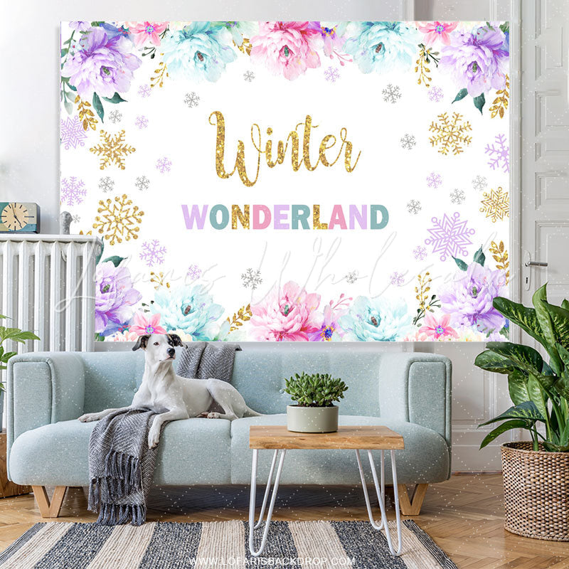 Lofaris Floral With Snowflake Cold Onederland Birthday Backdrop