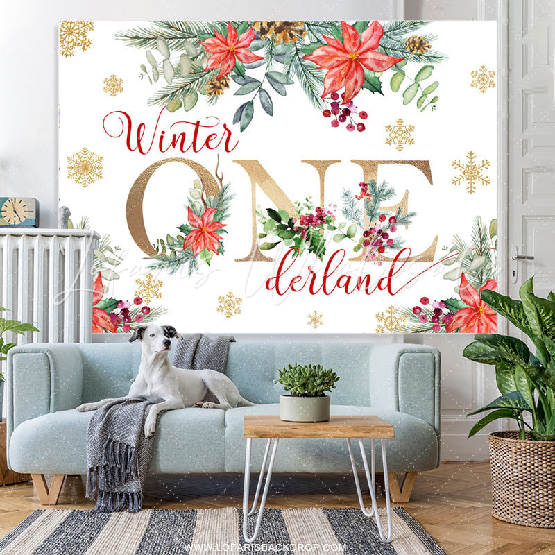 Lofaris Floral With Snowflake Winter Onederland Backdrop