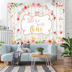Lofaris Floral Wooden She Is A Wild One Happy Birthday Backdrop
