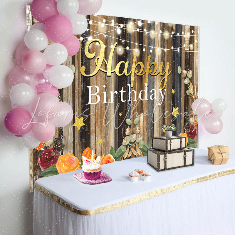 Lofaris Floral Wooden Wall Sparking Light Birthday Backdrop