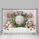 Lofaris Floral Wreath Cloud Brick Wall Christmas Backdrop