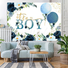 Lofaris Flower And Balloons Blue Theme Baby Shower Backdorp