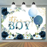 Lofaris Flower And Balloons Blue Theme Baby Shower Backdorp