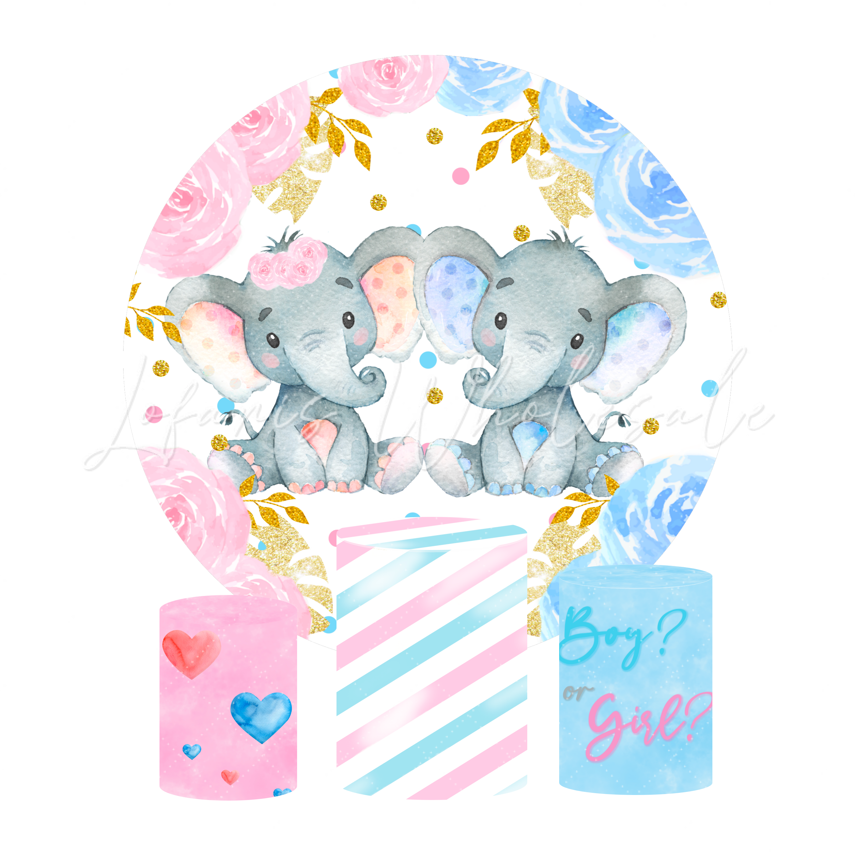 Flower Elephant Boy Or Girl Gender Reveal Party Round Backdrop Cover Cylinder Cover