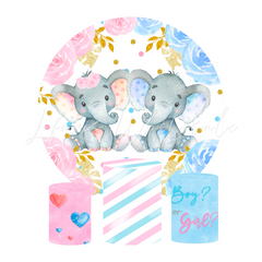 Flower Elephant Boy Or Girl Gender Reveal Party Round Backdrop Cover Cylinder Cover