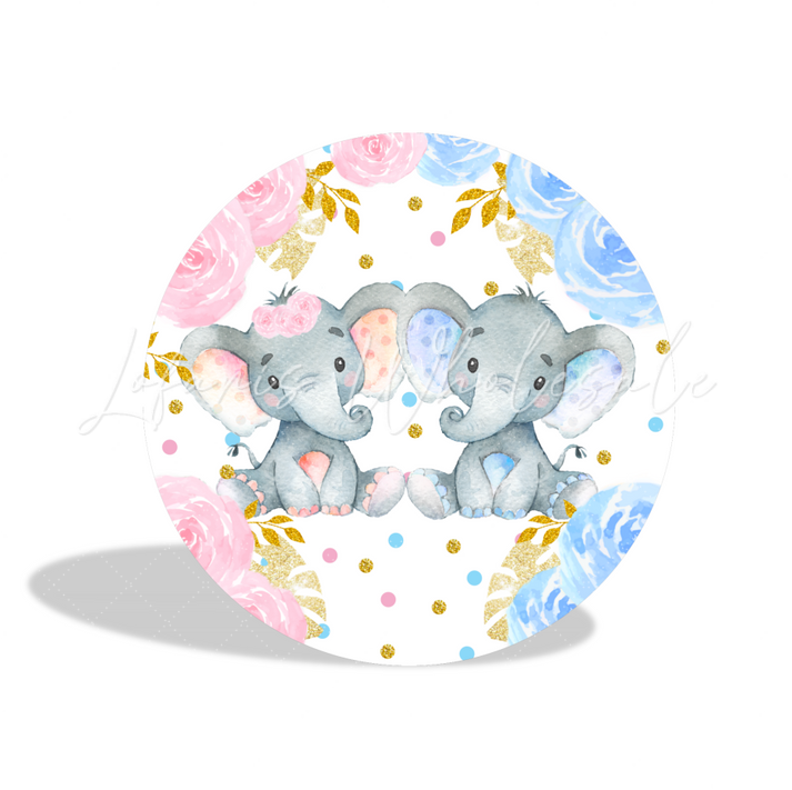 Flower Elephant Boy Or Girl Gender Reveal Party Round Backdrop Cover Cylinder Cover