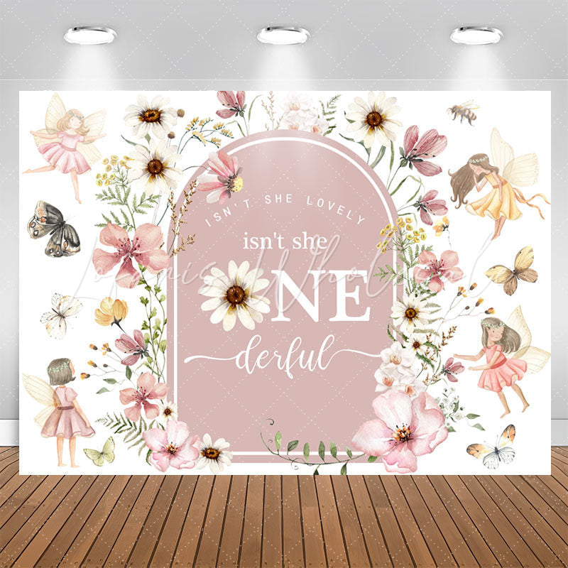 Lofaris Flower Fairy Isnt She Onederful 1st Birthday Backdrop
