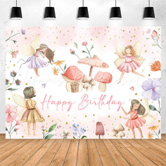 Lofaris Flower Fairy Mushroom Girls Happy Birthday Backdrop