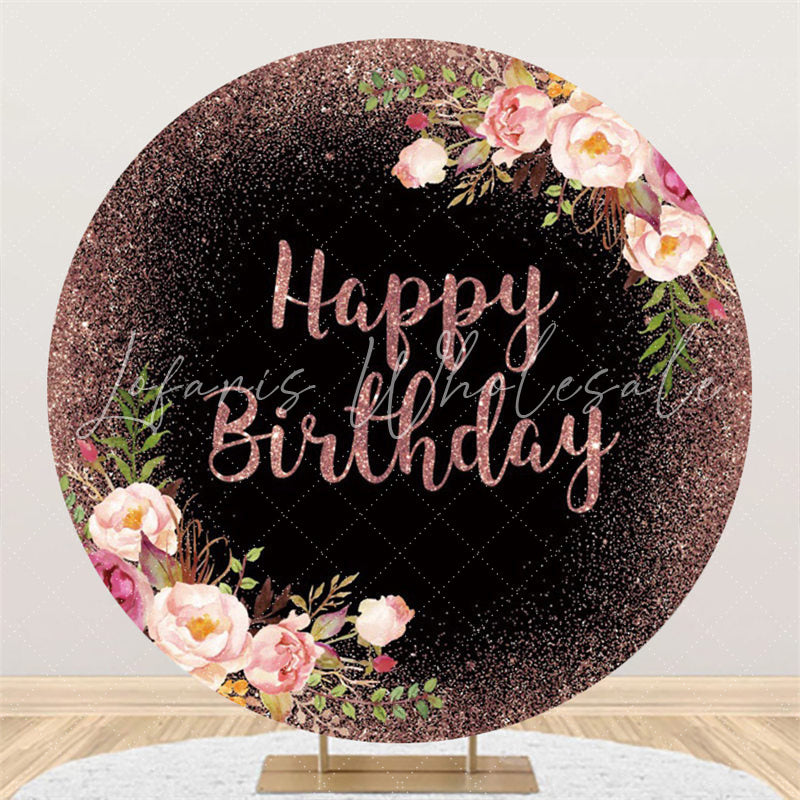 Lofaris Flower Pink Glitter Happy Birthday Circle Backdrop