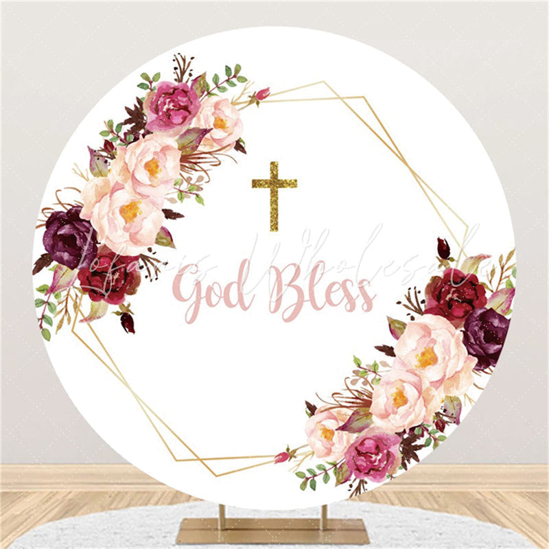 Lofaris Flower Pink God Bless Happy Birthday Circle Backdrop