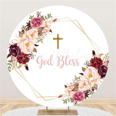 Lofaris Flower Pink God Bless Happy Birthday Circle Backdrop