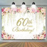 Lofaris Flower Splashed Gold 60th Happy Birthday Backdrop