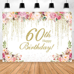 Lofaris Flower Splashed Gold 60th Happy Birthday Backdrop