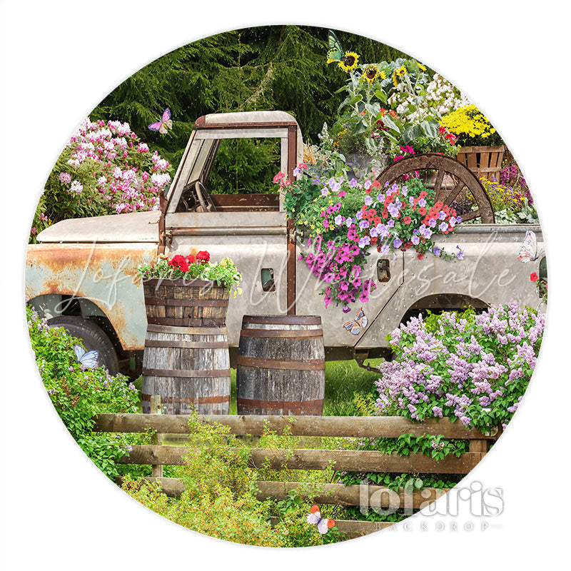 Lofaris Flowers On The Truch Grand Yard Circle Holiday Backdrop