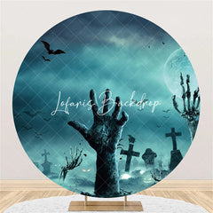 Lofaris Foggy Cemetery Risen Hand Round Halloween Backdrop
