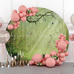 Lofaris Foggy Forest Butterfly Glitter Green Round Backdrops for Party