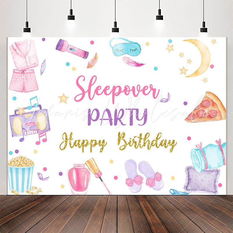 Lofaris Food Bedgown Sleepover Party Happy Birthday Backdrop