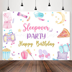 Lofaris Food Bedgown Sleepover Party Happy Birthday Backdrop