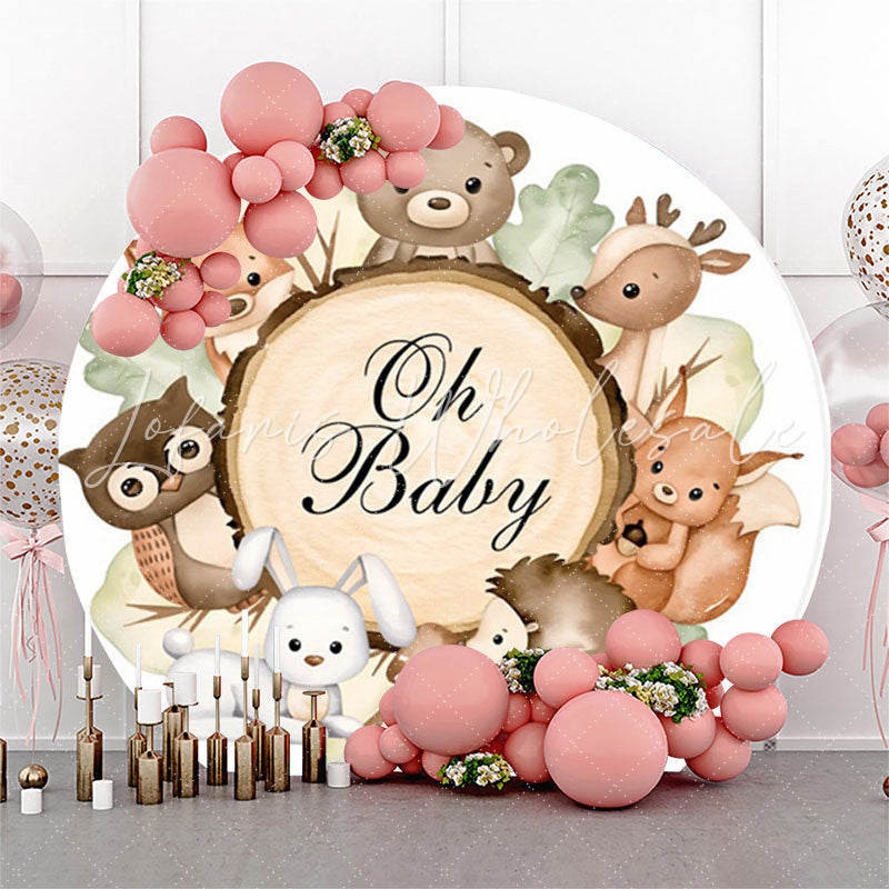 Lofaris Forest Animal Oh Baby Shower Party Round Backdrop