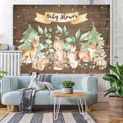 Lofaris Forest Animal Wooden Gold Glitter Backdrop for Baby Shower