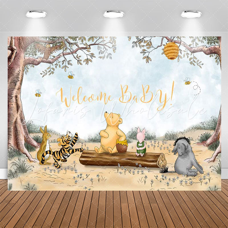 Forest Animals Bee Cartoon Baby Shower Backdrop