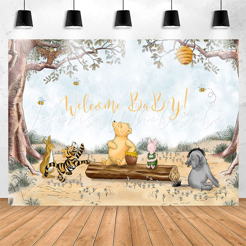 Lofaris Forest Animals Bee Cartoon Baby Shower Backdrop