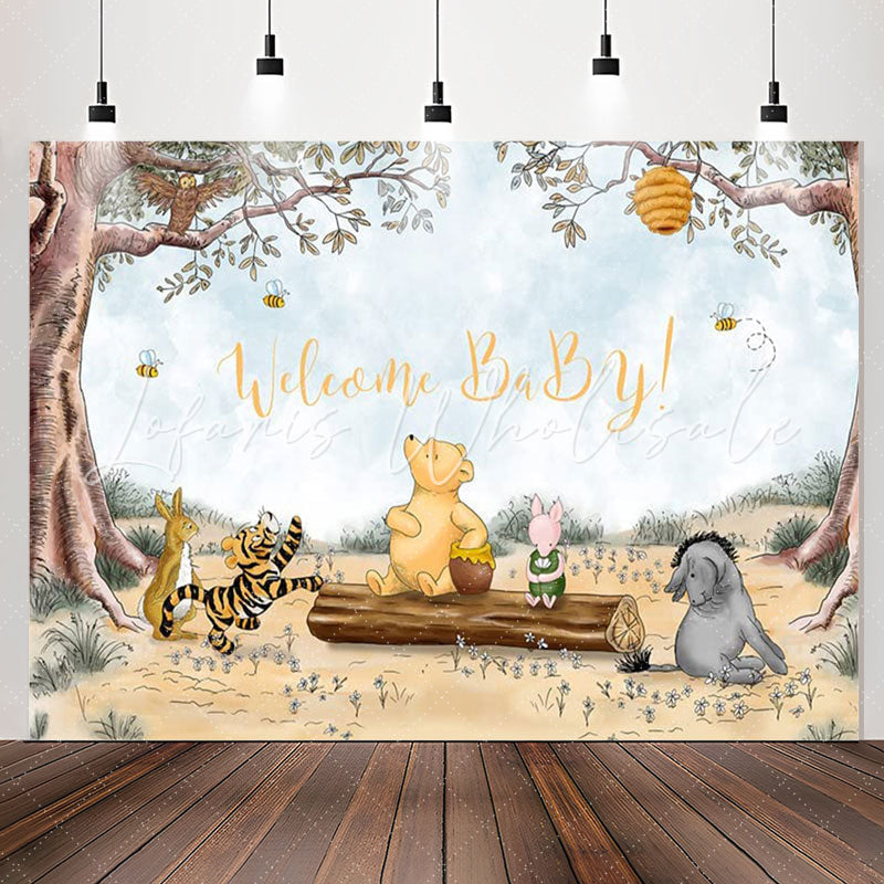 Lofaris Forest Animals Bee Cartoon Baby Shower Backdrop