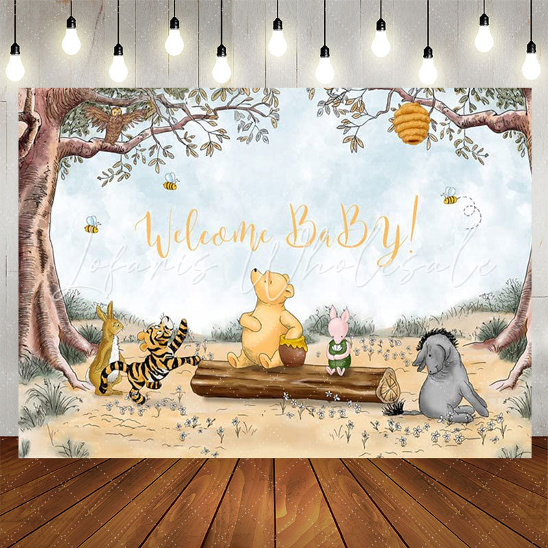 Lofaris Forest Animals Bee Cartoon Baby Shower Backdrop