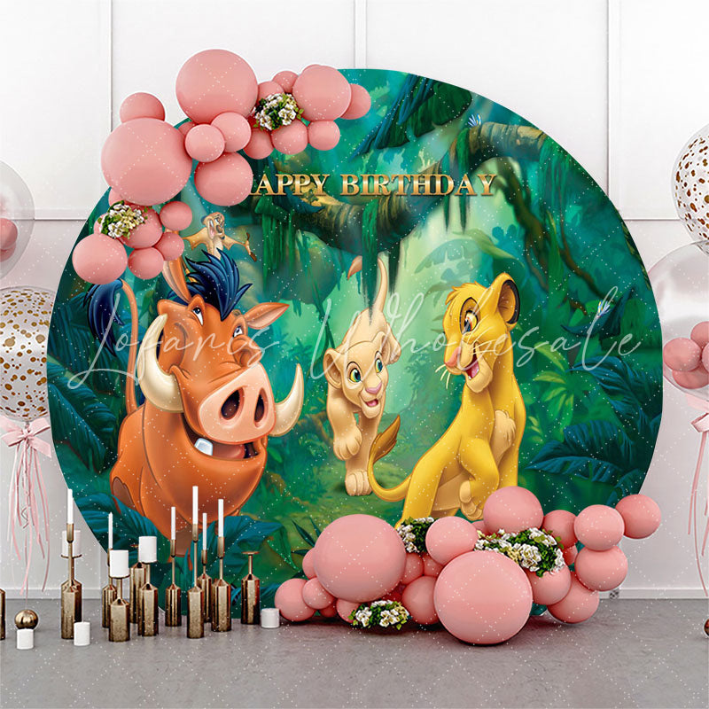 Lofaris Forest Animals Boys Happy Birthday Round Backdrop