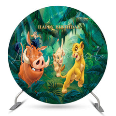 Lofaris Forest Animals Boys Happy Birthday Round Backdrop