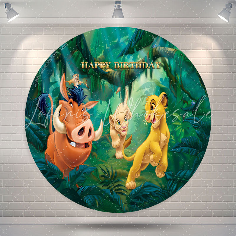 Lofaris Forest Animals Boys Happy Birthday Round Backdrop