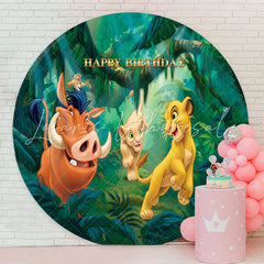 Lofaris Forest Animals Boys Happy Birthday Round Backdrop