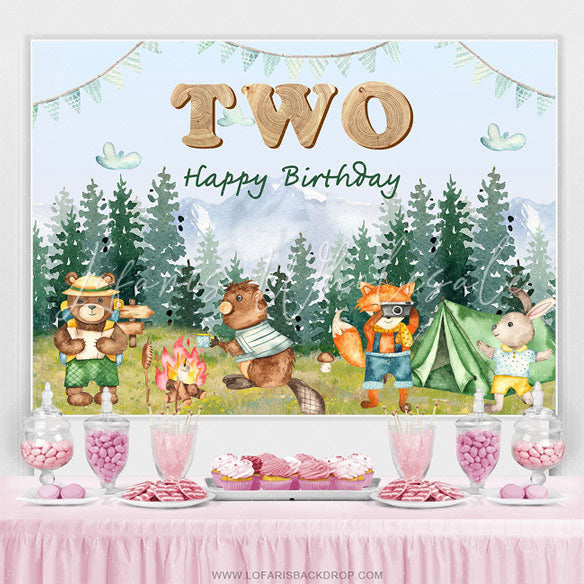 Lofaris Forest Animals Camping Happy 2nd Birthday Backdrop