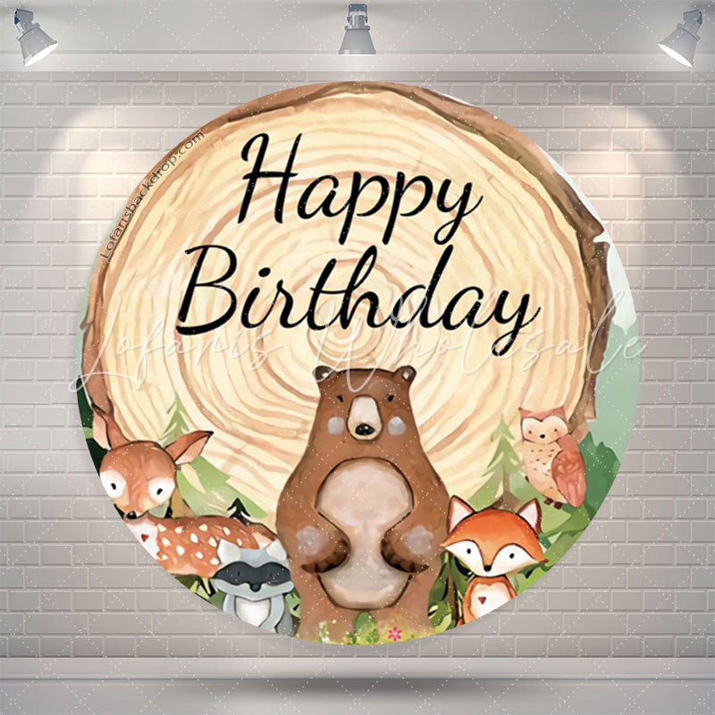 Lofaris Forest Animals Log Safari Circle Birthday Backdrop