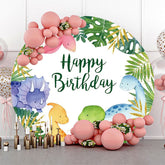 Lofaris Forest Colorful Dinosaurs Round Birthday Backdrop