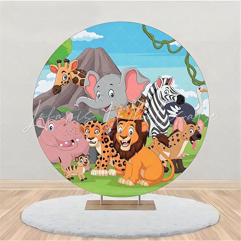 Lofaris Forest Mountain Animlas Round Backdrop For Birthday
